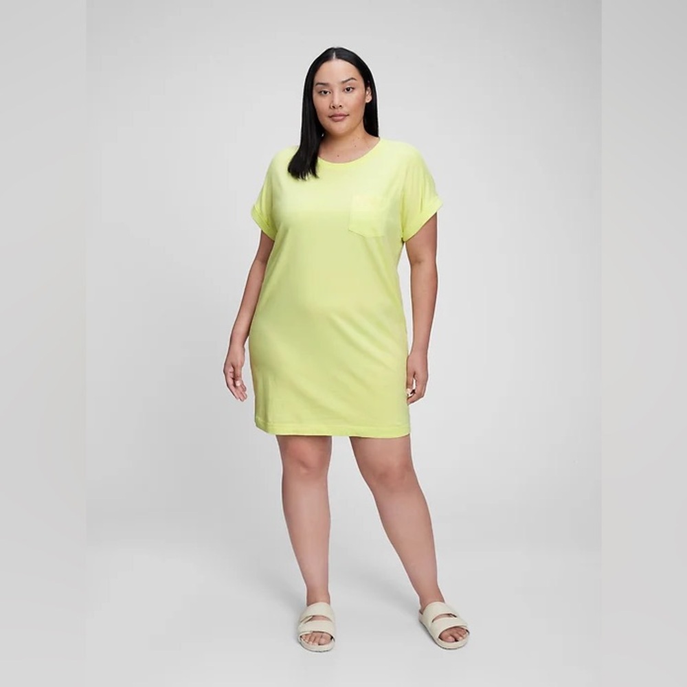 GAP NWT❗️Neon Yellow Green Pocket T-Shirt Dress XL TALL